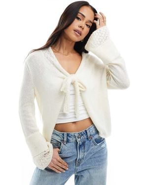 Miss Selfridge Tie Front Cardigan With Fluted Sleeve - White