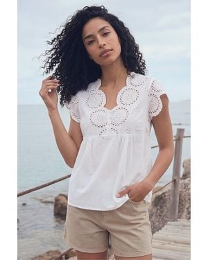 Roman Broidery Buttoned Top - White