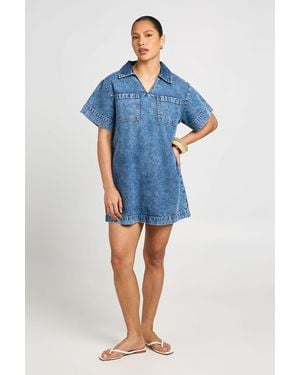 Boohoo Boxy Short Sleeve Denim Dress - Blue