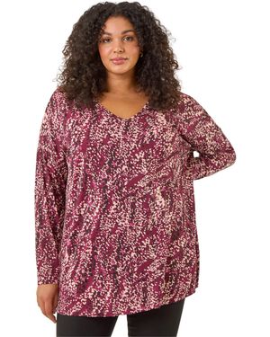 Roman Curve Spot Print V-Neck Stretch Top - Red