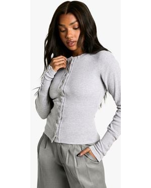 Boohoo Ribbed Popper Cinched - Grey