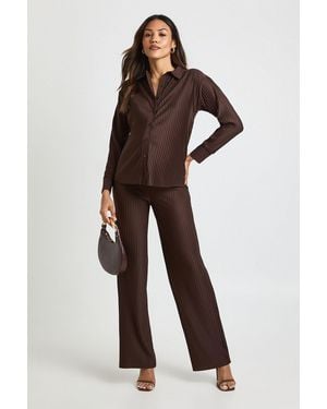 Boohoo Maternity Plisse Long Sleeve Shirt And Wide Leg Trouser - Brown