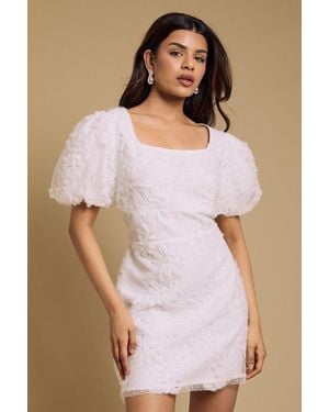 Oasis Petite Textured Tuelle Mini Dress - Natural