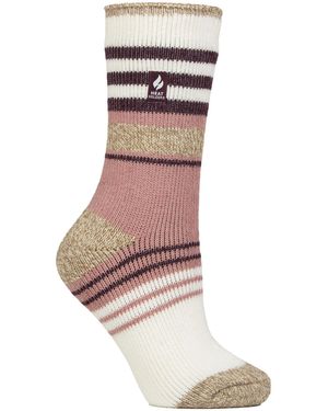 Heat Holders Ladies Winter Varied Stripe Patterned Thermal Socks For - Brown