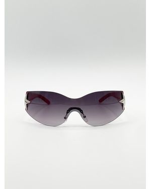 SVNX Wrap Around Racer Sunglasses With Star Hinge Detail - Purple