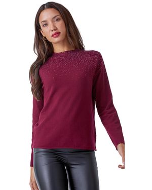 Roman Diamante Long Sleeve Jumper - Red