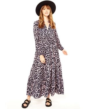 Gini London Animal Print Tiered Maxi Dress - Purple