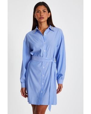 Quiz Light Pinstripe Mini Shirt Dress - Blue