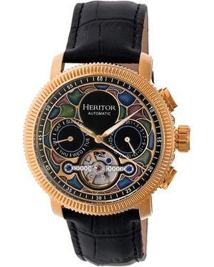 Heritor Aura Semi-Skeleton Leather-Band Watch - Multicolour