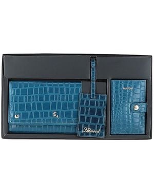 Ashwood Leather 'Wise Tour' Croc Print Real Gift Travel Set - Blue