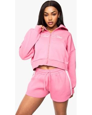 Boohoo Mont Blanc Boxy Zip Through Hooded Short Tracksuit - Pink