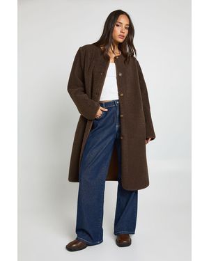 Boohoo Teddy Collarless Maxi Jacket - Blue