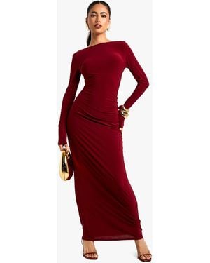 Boohoo Asymmetric Cut Out Backless Maxi Slinky Dress - Red
