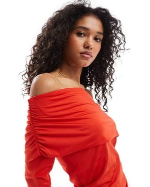 Pieces Foldover Bardot Top - Red