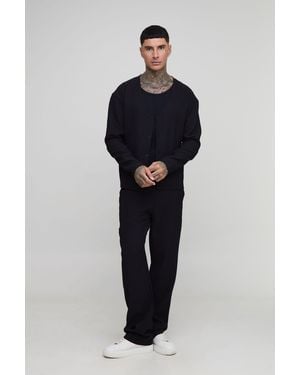 BoohooMAN Tall Pleated Oversized Boxy Collarless Shirt - Blue