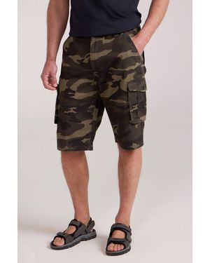 Mountain Warehouse Lightweight Cargo Shorts Breathable Casual Multi Pocket Cotton Camo - Brown