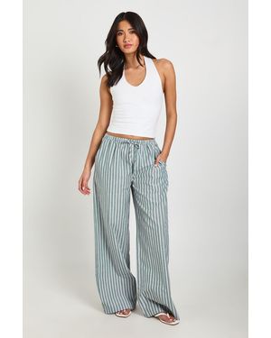 Boohoo Woven Stripe Elasticated Waist Wide Leg Trouser - Blue