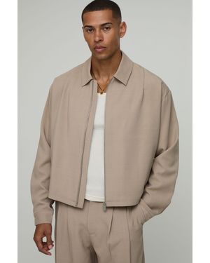 BoohooMAN Tailored Pleat Front Oversized Boxy Co-Ord Harrington Jacket - Natural