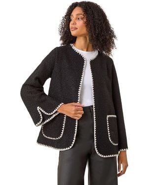 Roman Contrast Blanket Stitch Jacket - Black