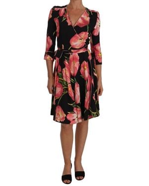 Dolce & Gabbana Tulip Print Stretch Shift Dress Viscose - Black
