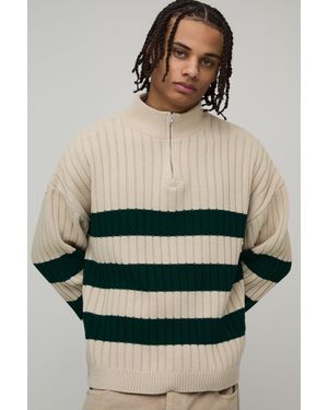 BoohooMAN Relaxed Boxy Ribbed Knitted 1/4 Zip Jumper - Multicolour