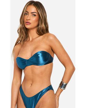 Boohoo Satin Underwired Bikini Top - Blue