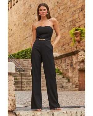 Sosandar Premium Bandeau Wide Leg Jumpsuit With Pockets - Black