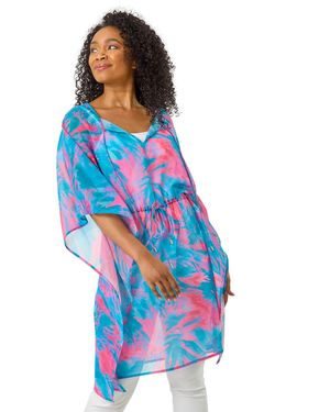 Roman Petite Abstract Tie Waist Cover Up - Blue
