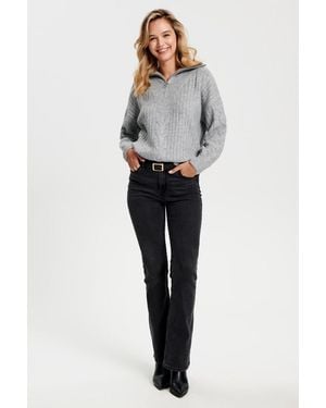 Secret Label Zip Neck Soft Cable Knit Jumper - Grey