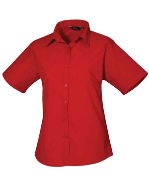 PREMIER Ladies Poplin Short-Sleeved Blouse - Red
