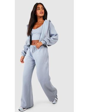 Boohoo Seam Detail Crop Top 3 Piece Hooded Tracksuit - Blue