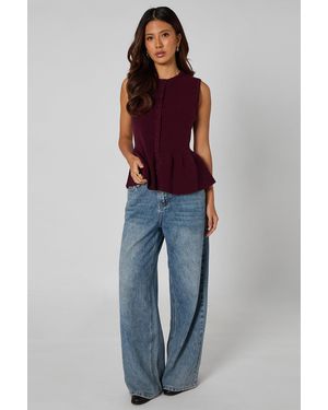 Urban Bliss Peplum Button Front Vest - Blue