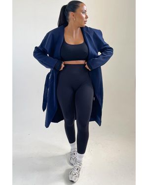 Femme Luxe Waterfall Duster Belted Long Coat - Blue