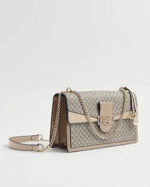 River Island Shoulder Bag Monogram Print - Natural