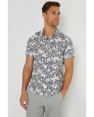 Threadbare 'Dormy' Tropical Print Short Sleeve Shirt - White