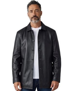 Infinity Leather Long Collared Car Coat Jacket - Black