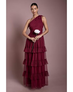 Oasis Pleated Mesh One Shoulder Tiered Maxi Bridesmaid Dress