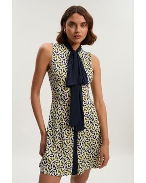 Karen Millen Tall Geo Print Crepe Tie Neck Mini Dress - Multicolour
