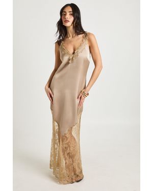 Boohoo Lace Hem Slip Dress - Natural