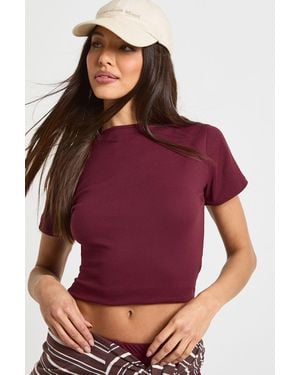 Boohoo Ultra Soft Short Sleeve Fitted Top - Purple