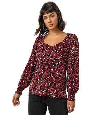 Roman Ditsy Floral Print Top - Red