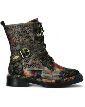 Laura Vita Incaso 36 Floral Gothic Victorian Leather Ankle High Boots - Black