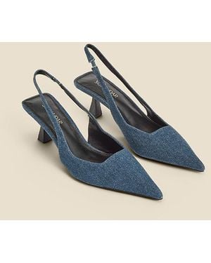 Sosandar Denim Kitten Heel Slingback Court Shoes - Blue