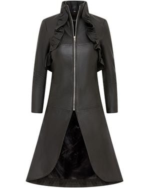 Infinity Leather Goth Leren High Collar Victoriaans Flare Rokrok - Zwart