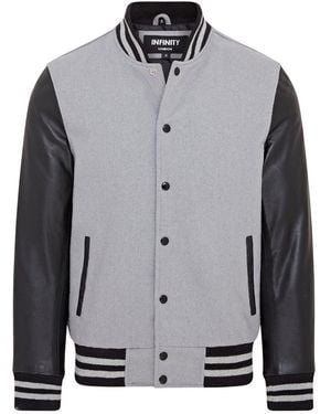 Infinity Leather Letterman Baseball Wool Varsity Bomber Jacket - Grey