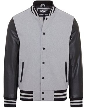 Infinity Leather Letterman Baseball Wool Varsity Bomber Jacket - Grey