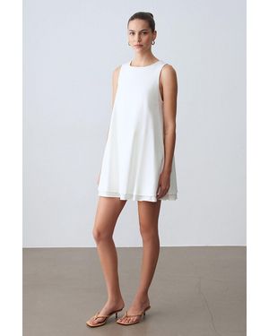 Dilvin Cotton Poplin Sleeveless Mini Shift Dress - White
