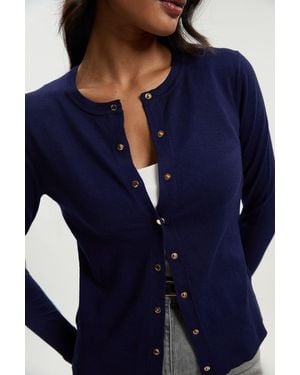 Karen Millen Viscose Blend Popper Knitted Cardigan - Blue