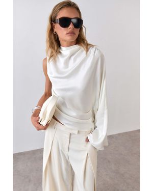 Warehouse Premium Draped Satin Cape Top - White