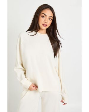 Boohoo Waffle Raglan Sleeve Oversized Long T-Shirt - White